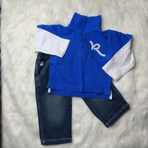 Boys Rocawear  Blue and White polo shirt and Jeans